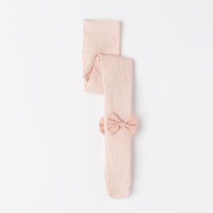 Girls’ Ribbed Cotton Tights with Bow